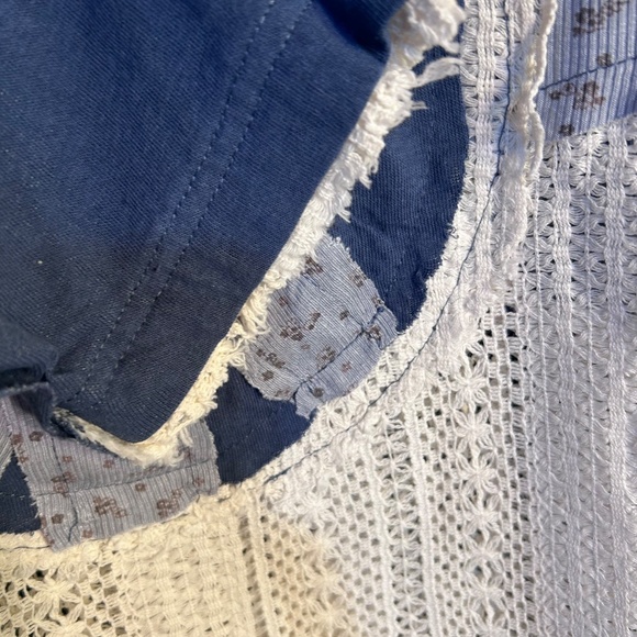 154 NWOT POL oversized Long Sleeve Crochet Print Peace Symbol Indigo Shirt - Picture 5 of 13